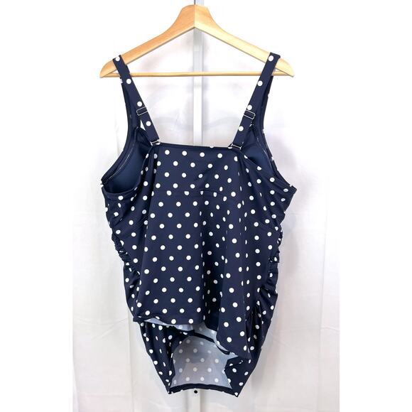 NWT LANDS' END 26W Tummy Control V-Neck Wrap Underwire Tankini Swimsuit Top Blue - Picture 2 of 9